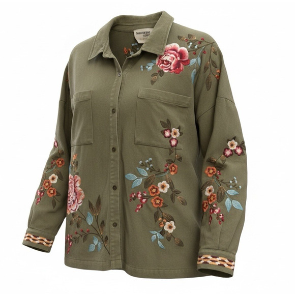 Savanna Jane Jackets & Blazers - Savanna Jane Jacket Floral Embroidered Womens Sz L Olive Green Boho Western